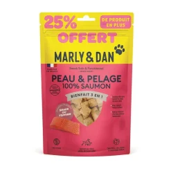 Friandises pour chien 100 % saumon Marly & Dan Peau Pelage - 25 % offert - 63g