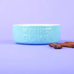 Gamelle pour chiot, chaton, lapin et cochon d'Inde coloris bleu en grès Scruffs ma première gamelle – 13 x 13 x 5 cm