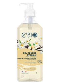 Gel douche bio évasion en flacon pompe C’Bio vanille fleurs de tiaré - 1 L