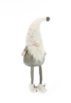 Gnome assis en tissu avec bonnet en maille floquée et flocons - 20 x 14 x 67 cm