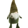 Gnome assis en tissu avec bonnet brun et pull vert rayé - 26 x 19 x 45 cm