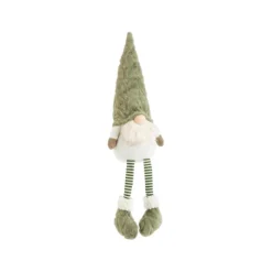 Gnome blanc assis avec bonnet vert et jambes flexibles Gus - 66 cm
