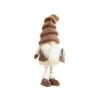 Gnome brun et beige debout avec bonnet fluffy petit modèle - 54 cm