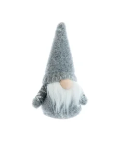 Gnome debout classique en tissu gris - 9 x 6 x 15 cm