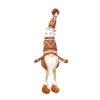 Gnome en polyester façon pain d’épice marron et blanc assis avec jambes pendantes - 44 cm