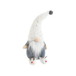 Gnome gris et blanc assis avec chaussons renne - 48 cm