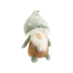 Gnome marron avec chapeau champignon vert petit modèle - 36 cm