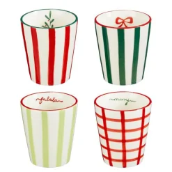 Gobelet blanc à rayures colorées Noël - Ø 8 x 9 cm