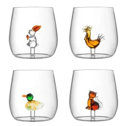 Gobelet en verre avec figurine ambre/vert Médard de Noblat Topies - les 4 pièces