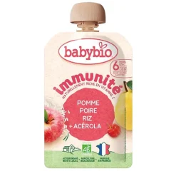 Gourde de purée de fruits bio pomme poire riz acérola Babybio immunité - 100 g