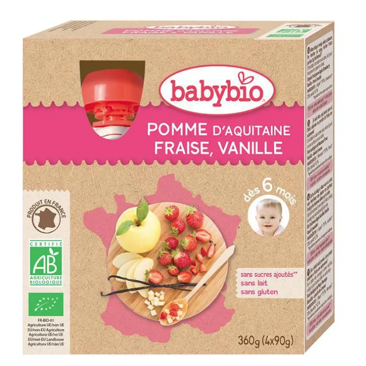 Gourdes Pomme Fraise Vanille bio dès 6 mois - 4 x 90 gr