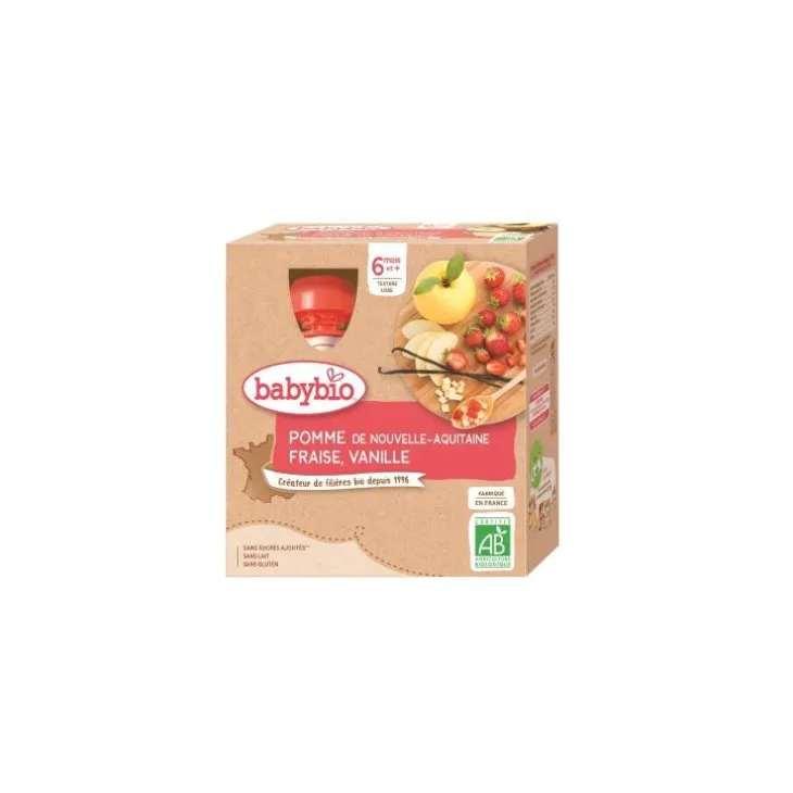 Gourdes Pomme Fraise Vanille bio dès 6 mois - 4 x 90 gr