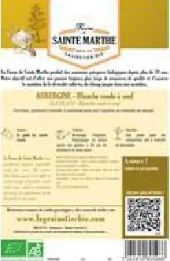 Graines de Aubergine blanche ronde à œuf bio Ferme de Sainte Marthe - 50 graines à semer