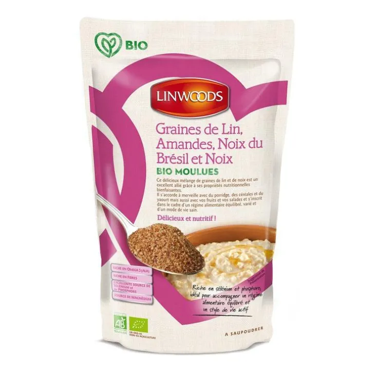 Graines de lin amandes noix du brésil et noix moulues 200g