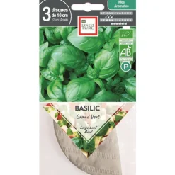 Graines présemées de Basilic Grand vert bio Ernest Turc - 3 ronds de 10 cm