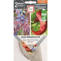 Graines présemées de duo productif Poivron et bourrache bio Ernest turc - 2 ronds de 10 cm