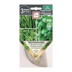 Graines présemées de Trio essentiel bio Basilic Ciboulette Persil Ernest Turc - 3 ronds de 10 cm
