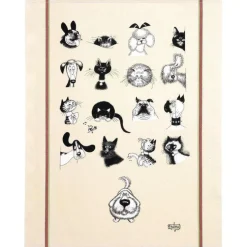 Grand torchon Dubout multi portraits coloris beige - 60 x 80 cm