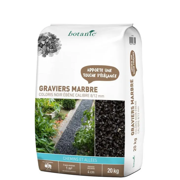 Graviers de marbre noir ébène calibre 8 à 12 mm en sac de 20 kg