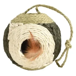 Griffoir rond en corde vert avec plumes naturelles Bobby Griffoir Facette - Ø 10 cm