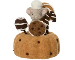 Gâteau avec souris en laine marron - Ø 15 x H 18 cm