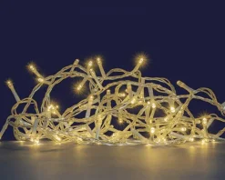 Guirlande lumineuse à 48 LED blanc chaud et câble argent avec timer Flicker Light® sur piles - 6 m