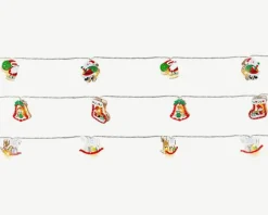 Guirlande lumineuse avec décor rouge et vert de Noël à 10 LED blanc chaud et câble argent sur piles - 1,80 m