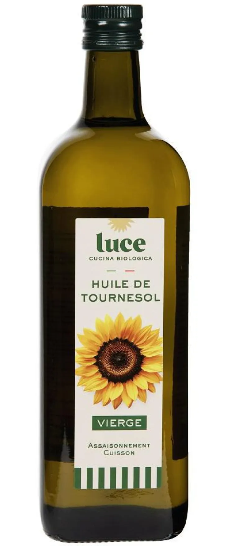 Huile de tournesol vierge bio en bouteille de verre Luce - 1 L