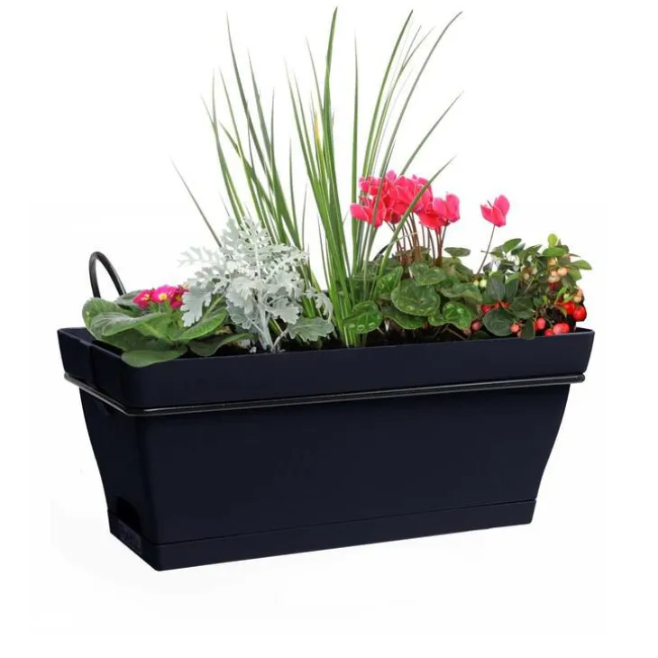 Jardinière avec soucoupe clipsée en plastique recyclé et support anthracite Poetic Babyroméo - 28 x 16 x 10 cm