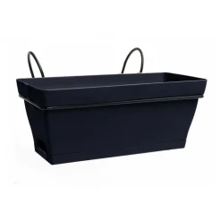 Jardinière avec soucoupe clipsée en plastique recyclé et support anthracite Poetic Babyroméo - 28 x 16 x 10 cm