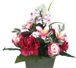 Jardinière de fleurs artificielles Lupins Pivoine Rosette et Orchidées Riviera