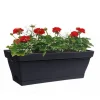 Jardinière en plastique anthracite avec soucoupe clipsée et support Eda Poetic Roméo – 49 x 28 x 19 cm