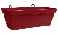 Jardinière en plastique rouge cerise avec soucoupe clipsée et support Poetic BabyRomeo - 28 x 16 x 10 cm