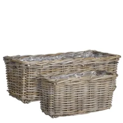 Jardinière panier rectangulaire en osier gris Marcia petit modèle