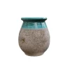 Jarre provençale en terre claire émaillée turquoise Poterie Goicoechea - Ø 29 x H 38 cm