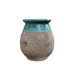 Jarre provençale en terre claire émaillée turquoise Poterie Goicoechea - Ø 33 x H 45 cm