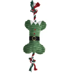 Jouet de Noël pour chien coloris multicolore os en peluche avec corde Bubimex - 14 x 43 cm