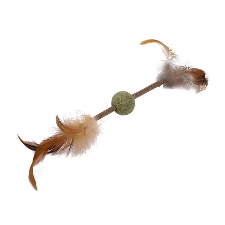 Jouet pour chat coloris beige Wouapy boule à plumes matatabi – 20 x 3,8 x 38 cm