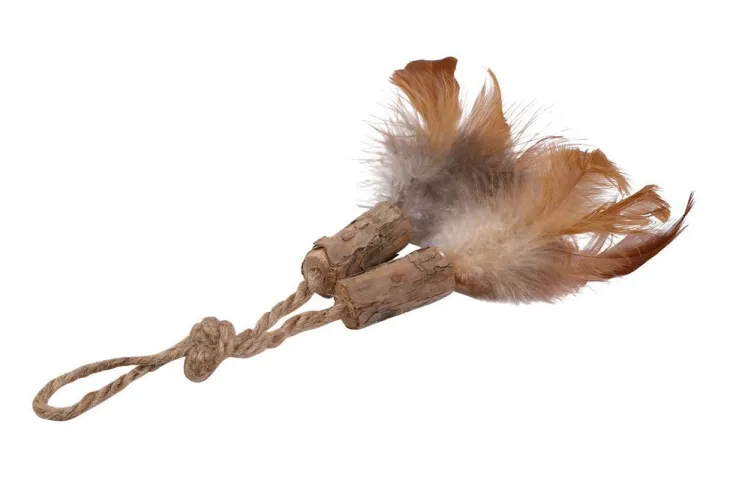 Jouet pour chat coloris beige matatabi bouchons à plumes Wouapy - 18 x 1,5 x 1,5 cm
