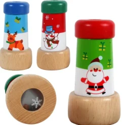 Kaléidoscope de Noël en bois peint coloris assortis Ø 4,4 x H 8,3 cm