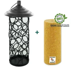 Kit de mangeoire pétillante noir en métal et cylindre Ø 12 x 25,5 cm