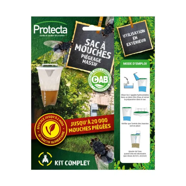 Kit de piégeage massif sac à mouches réutilisable avec appâts Protecta Muscado Fly - 2,5 L