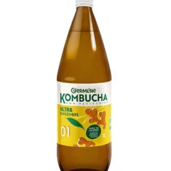 Kombucha non pasteurisé ultra gingembre en bouteille de verre Germline - 1 litre