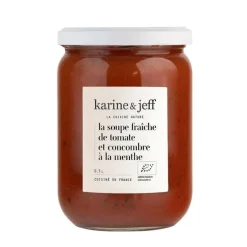 La soupe fraîche de tomate et concombre à la menthe bio Le bonheur est dans le pot Karine & Jeff - 0,5 L