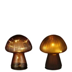Lampe champignon en verre marron 10 LED - Ø 12 x H 15 cm