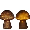 Lampe champignon en verre marron 20 LED - Ø 20 x H 25 cm