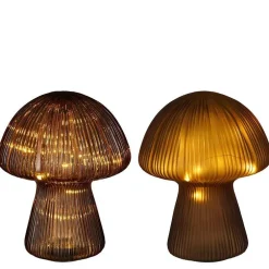 Lampe champignon en verre marron 20 LED - Ø 20 x H 25 cm