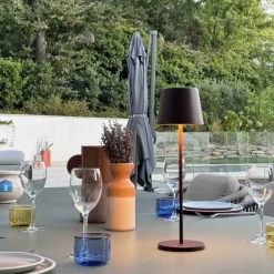 Lampe de table touch sans fil en aluminium marron Kelly Vintage - Ø 10 x H 38 cm