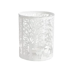 Lanterne à décor forêt blanche en métal ajouré petit modèle- Ø 13,5 x H 13,5 cm