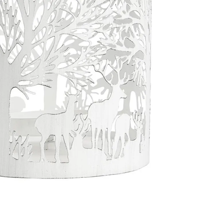 Lanterne à décor forêt blanche en métal ajouré petit modèle- Ø 13,5 x H 13,5 cm